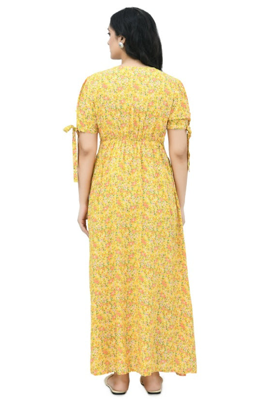 Yellow Ditsy Floral Print Maternity Maxi Dress