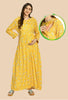 Yellow Ditsy Print Ruffles Maternity & Nursing Maxi Dress