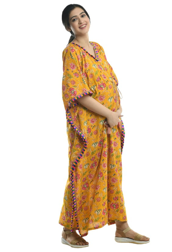 Yellow Maternity & Nursing Kaftan With Zip