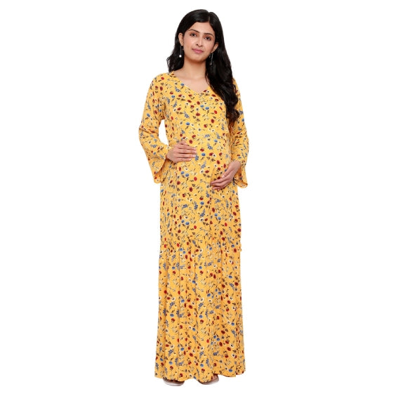 Yellow Multi Floral Maternity Dress