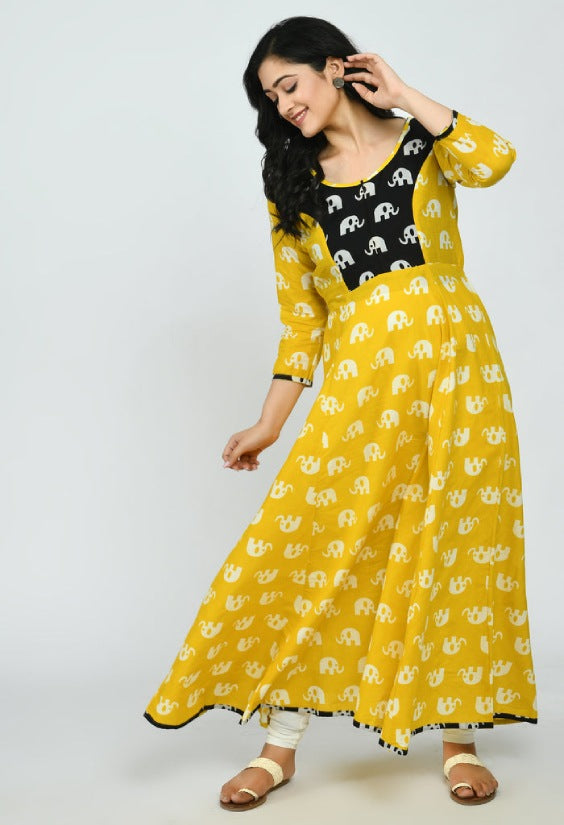 Buy Women Navy Chanderi Foil Anarkali Maxi Dress Online at Sassafras