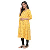 Yellow Cross Stitch Foil Print Maternity & Nursing Kurta Dress